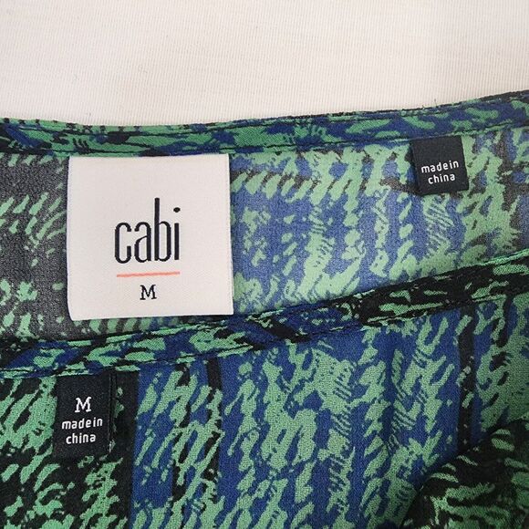 CABI Women's Top Medium Green Painted Plaid Paradox Layered Blouse Style 3770 - Picture 11 of 13